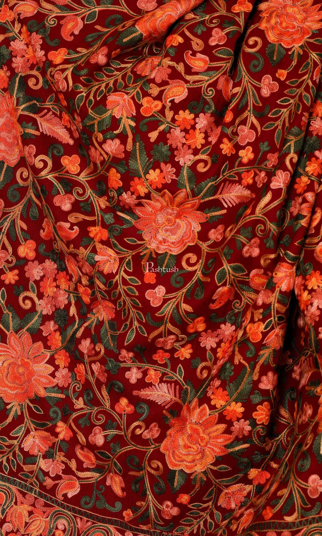 Pashtush Store Shawl Pashtush Womens Kashmiri Shawl, Aari Embroidery, Maroon