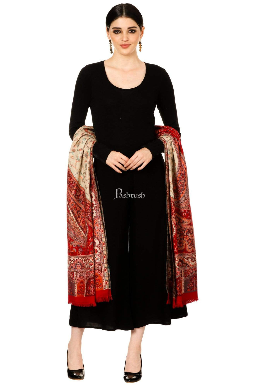 Pashtush Store Shawl Pashtush Womens Kashmiri Shawl,"Rich Garden Aesthic" Design, Vintage Look Shawls, Faux Pashmina Shawls