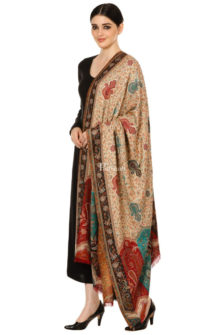 Pashtush India 100x200 Pashtush Womens Kashmiri Shawl "Rich Garden Aesthic", Vintage Shawl Collection, Faux Pashmina
