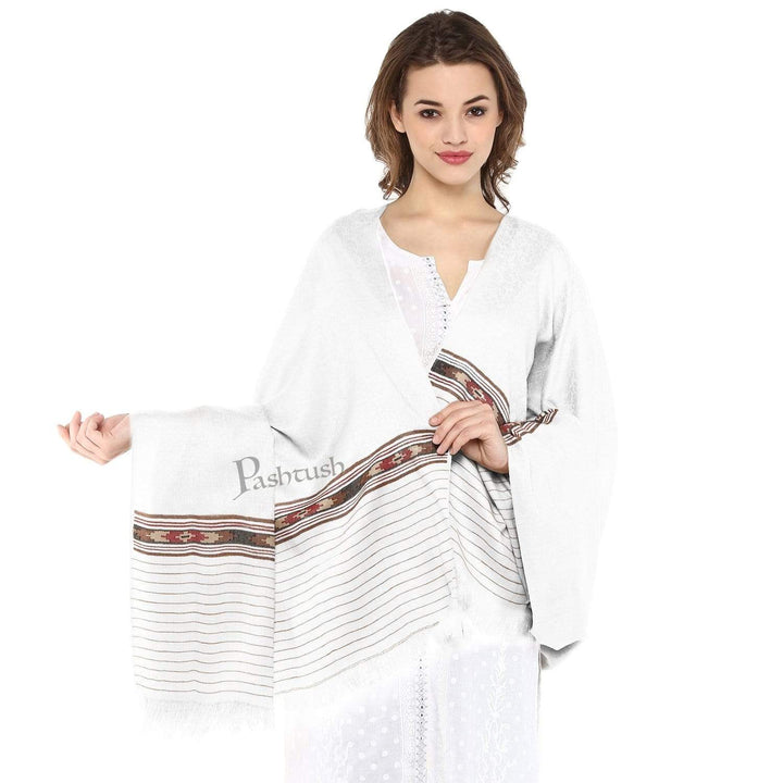 Pashtush India Shawl Pashtush Womens Kullu Weave Shawl from Himachal, White
