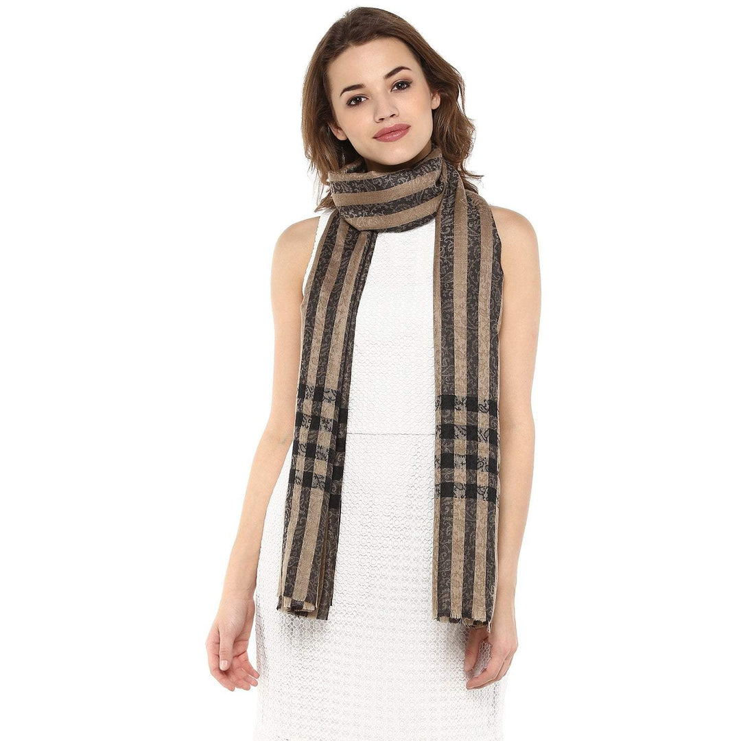 Pashtush India 70x200 Pashtush Womens Luxury Wool Check Scarf, Soft Pashmina Scarf Stole, Extra-Fine (black and beige)