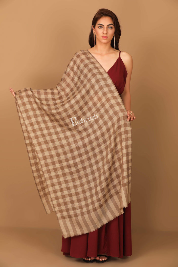 Pashtush India Stole Pashtush Womens Luxury Wool Check Scarf, Soft Wool Reversible Scarf Stole, Extra-Fine