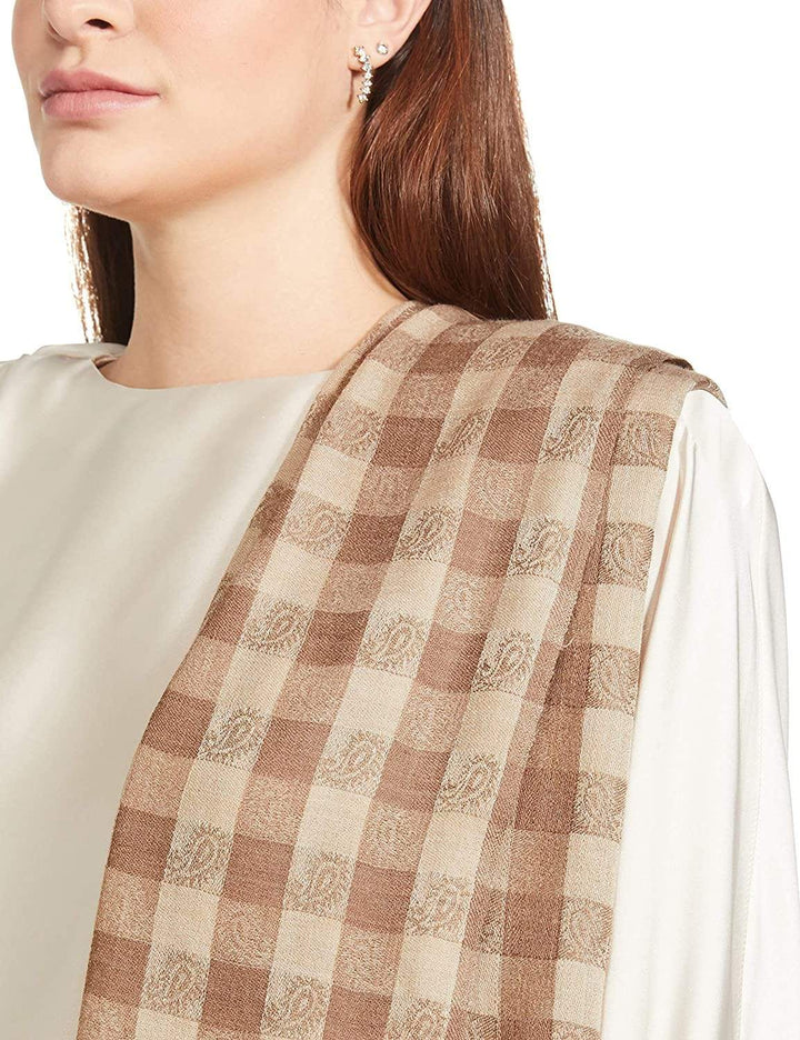 Pashtush India 70x200 Pashtush Womens Luxury Wool Check Scarf, Soft Wool Reversible Scarf Stole, Extra-Fine