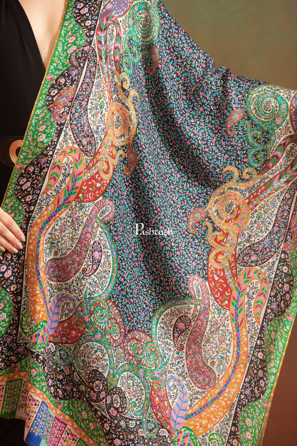 Pashtush India Womens Stoles and Scarves Scarf Pashtush Womens Mughal Printed Stole, Extra Soft Bamboo Fabric