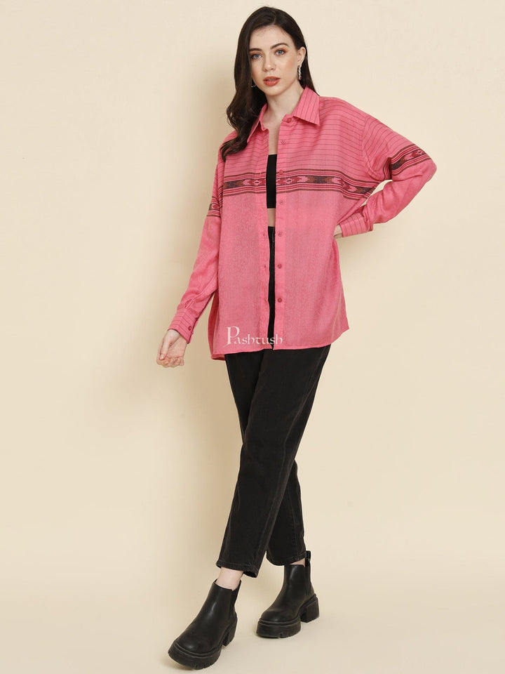 Pashtush India Womens Shirt Pashtush Womens Oversized Casual Woollen Shirt, Blush Pink