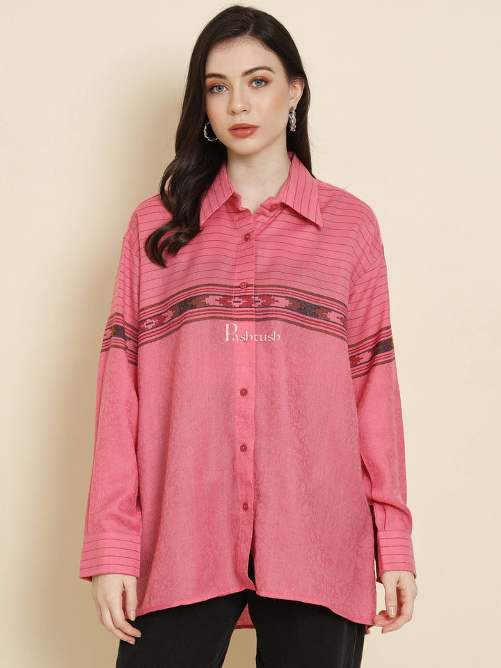 Pashtush India Womens Shirt Pashtush Womens Oversized Casual Woollen Shirt, Blush Pink