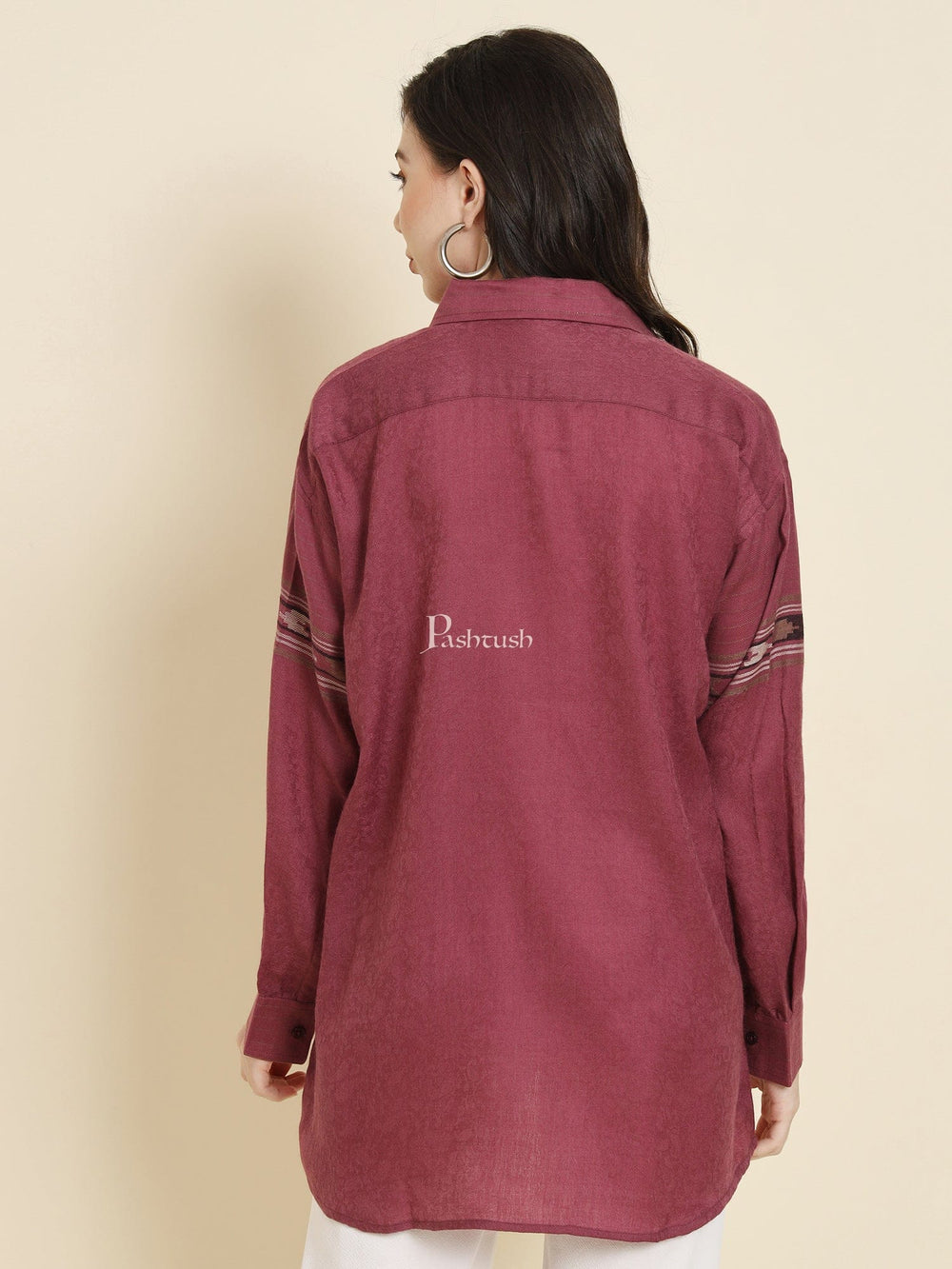 Pashtush India Womens Shirt Pashtush Womens Oversized Casual Woollen Shirt, Burgundy