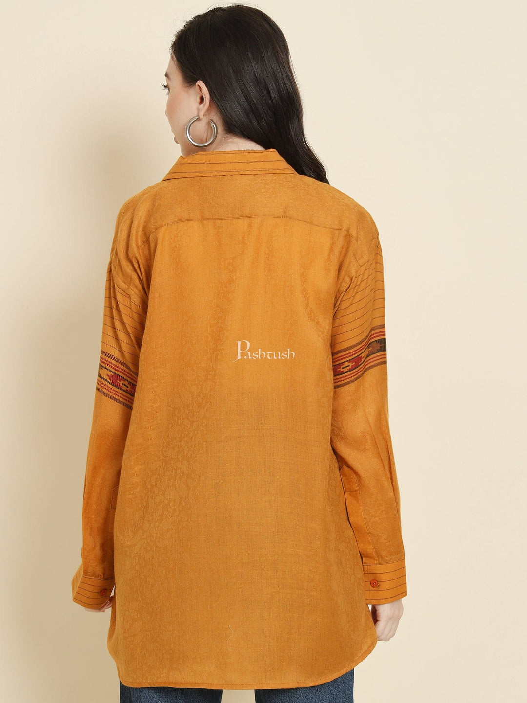 Pashtush India Womens Shirt Pashtush Womens Oversized Casual Woollen Shirt, Mustard