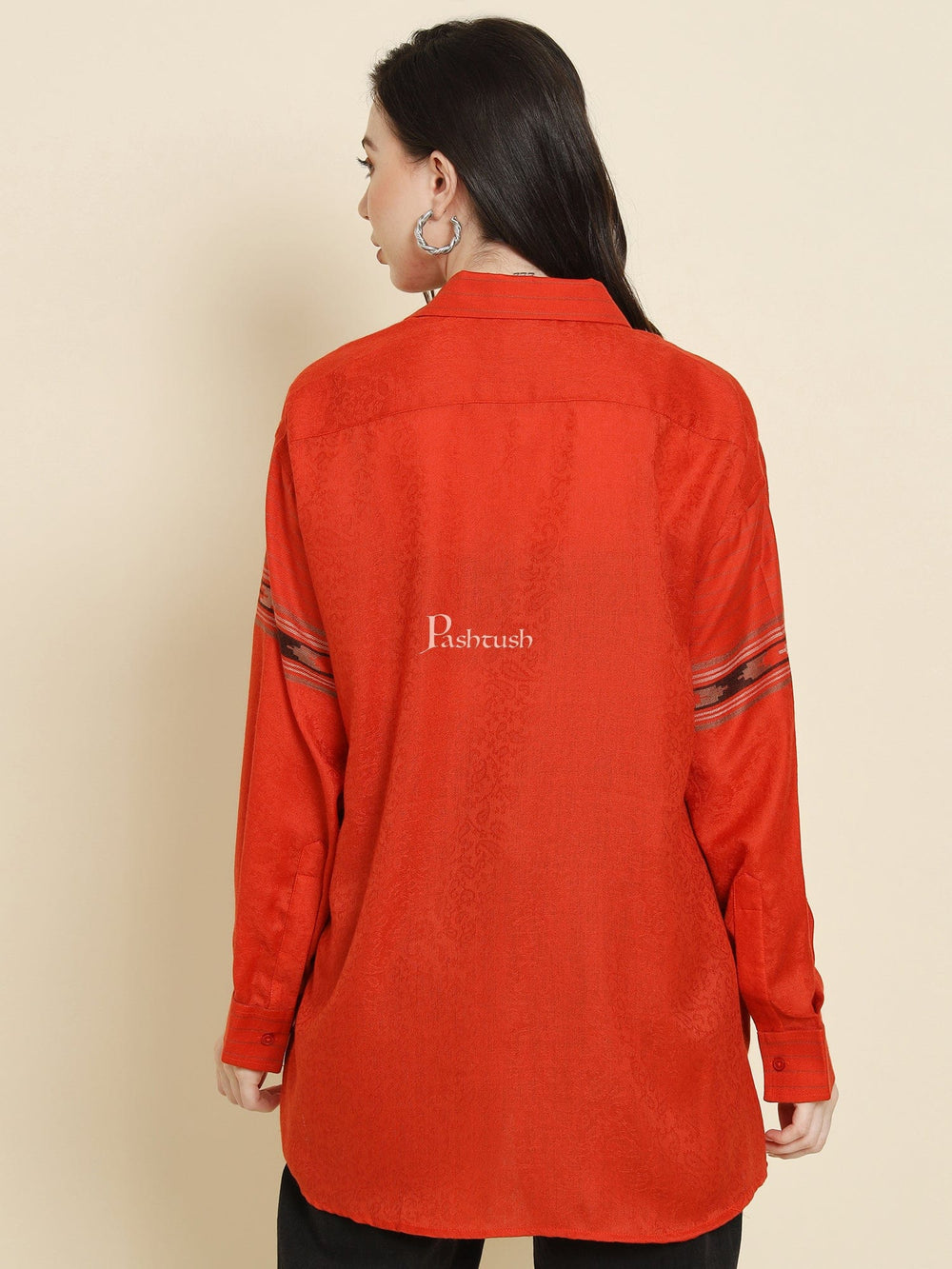 Pashtush India Womens Shirt Pashtush Womens Oversized Casual Woollen Shirt, Scarlet Red