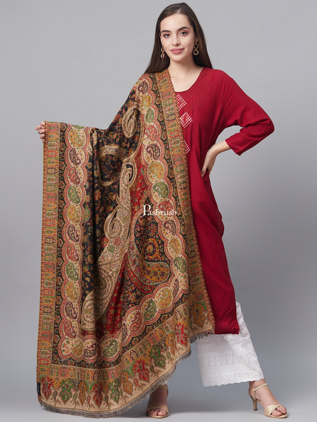Pashtush India Womens Shawls Pashtush Womens Paisley Weave Ethnic Shawl, Soft And Warm