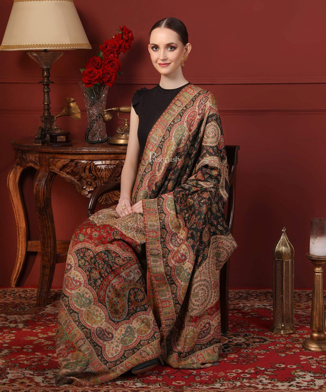 Pashtush India 100x200 Pashtush Womens Paisley Weave Kaani Shawl, Soft and Warm