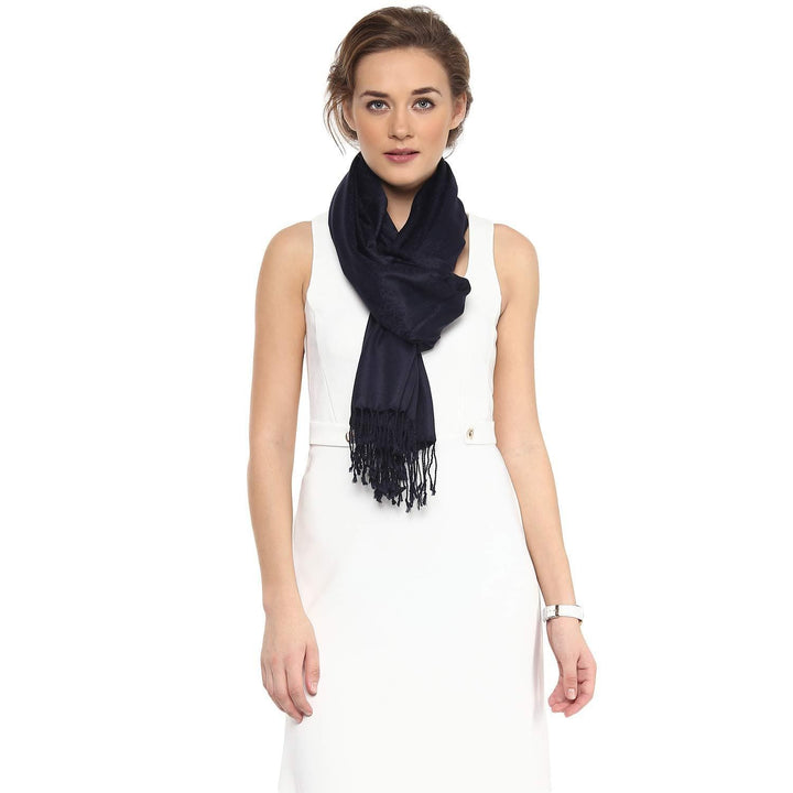 Pashtush Womens Paisley Weave Scarf, Soft And Warm, Luxury Wool - Midnight Blue