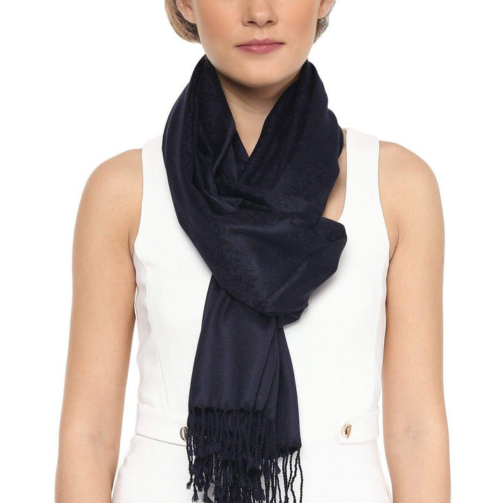 Pashtush India 70x200 Pashtush Womens Paisley Weave Scarf, Soft and Warm, Luxury Wool - Midnight Blue
