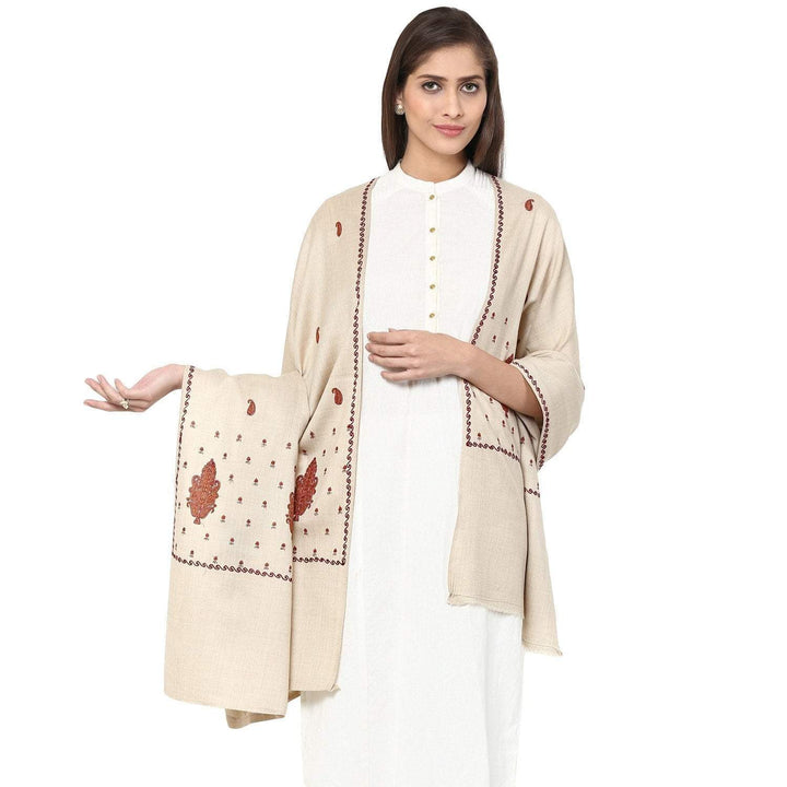 Pashtush Womens Palla Booti Shawl - Light Beige