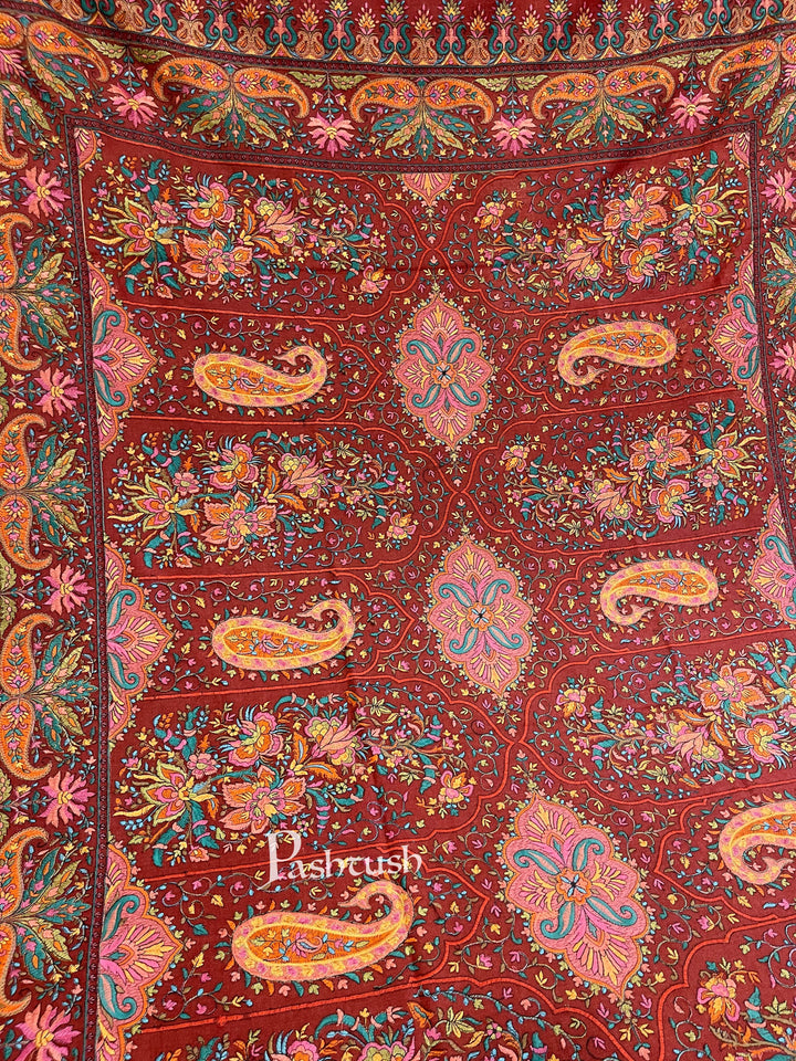 Pashtush India 100x200 Pashtush Womens Papier-mâché Embroidered Shawl, Fine Wool with Silky Embroidery, Maroon