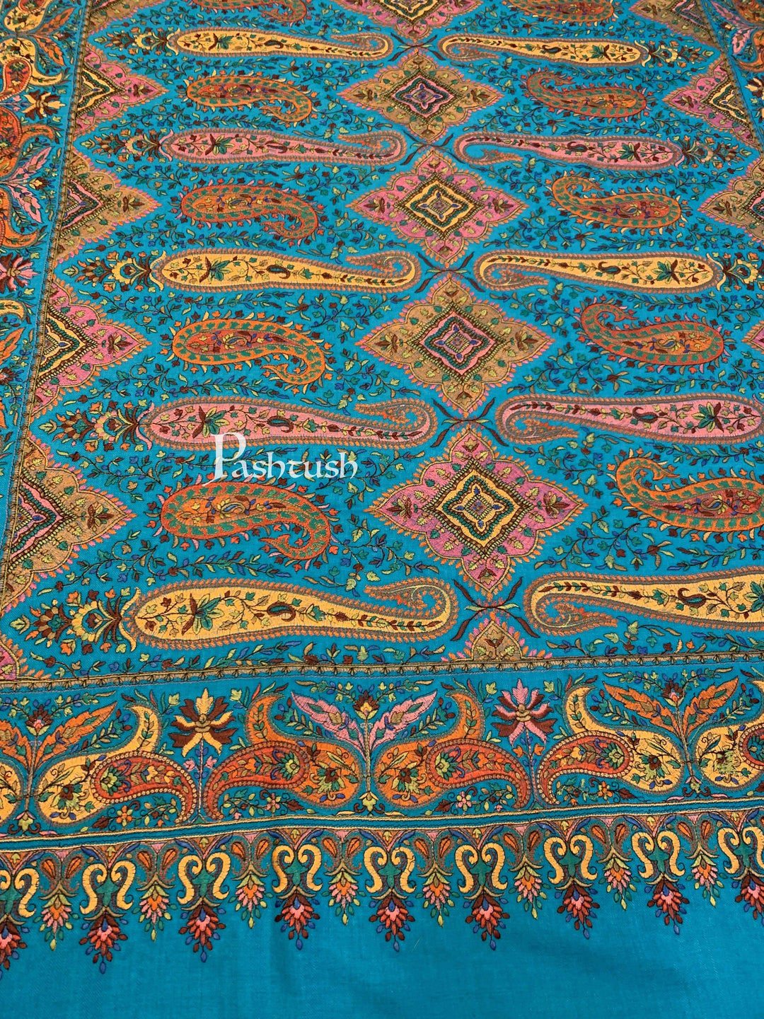 Pashtush India 100x200 Pashtush Womens Papier-mâché Embroidered Shawl, Fine Wool with Silky Embroidery, Scarlet Red