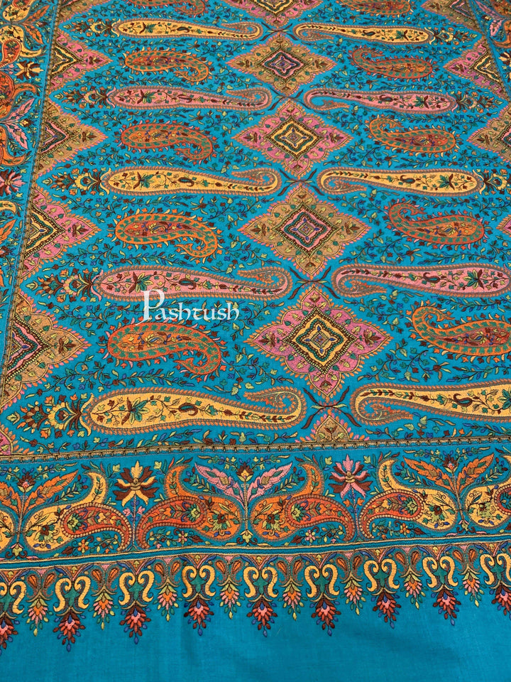 Pashtush India 100x200 Pashtush Womens Papier-mâché Embroidered Shawl, Fine Wool with Silky Embroidery, Scarlet Red