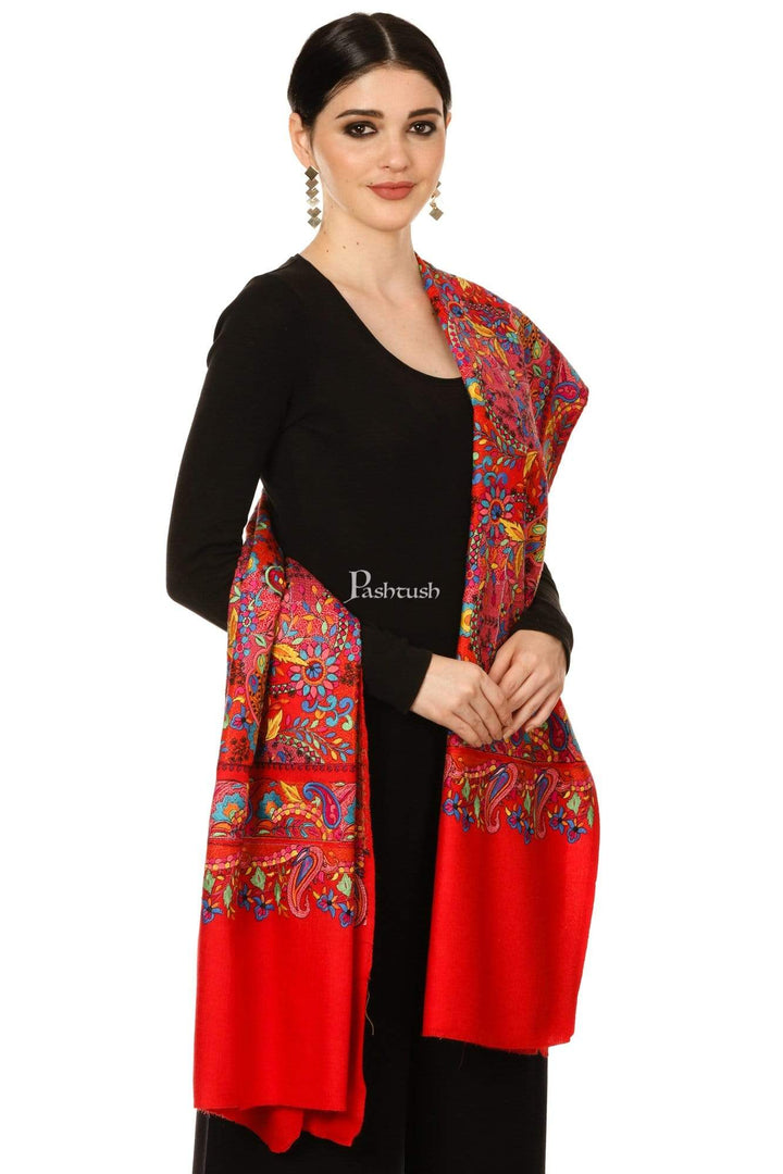 Pashtush India Shawl Pashtush Womens Papier Machè Embroidery Jaal Shawl - Multicoloured