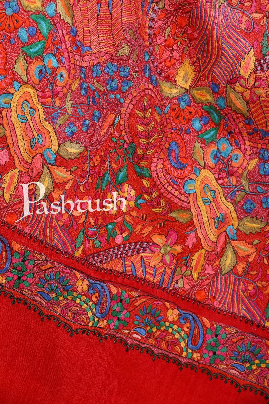 Pashtush India Shawl Pashtush Womens Papier Machè Embroidery Jaal Shawl - Fine Pure Wool