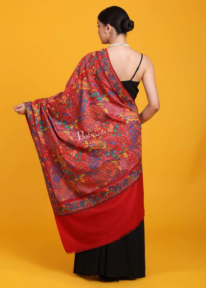 Pashtush India Shawl Pashtush Womens Papier Machè Embroidery Jaal Shawl - Fine Pure Wool