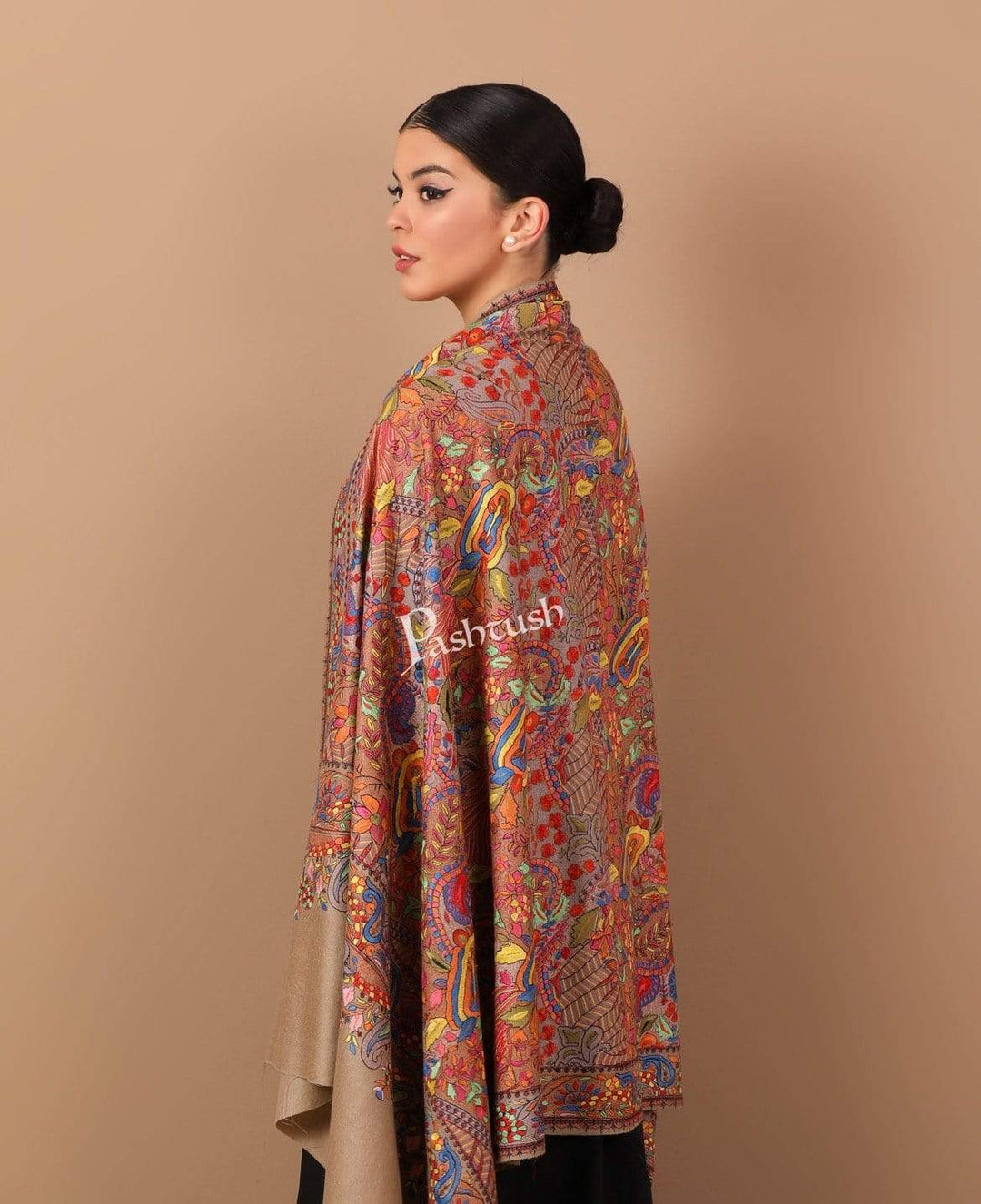 Pashtush India Shawl Pashtush Womens Papier Machè Embroidery Jaal Shawl - Multicoloured