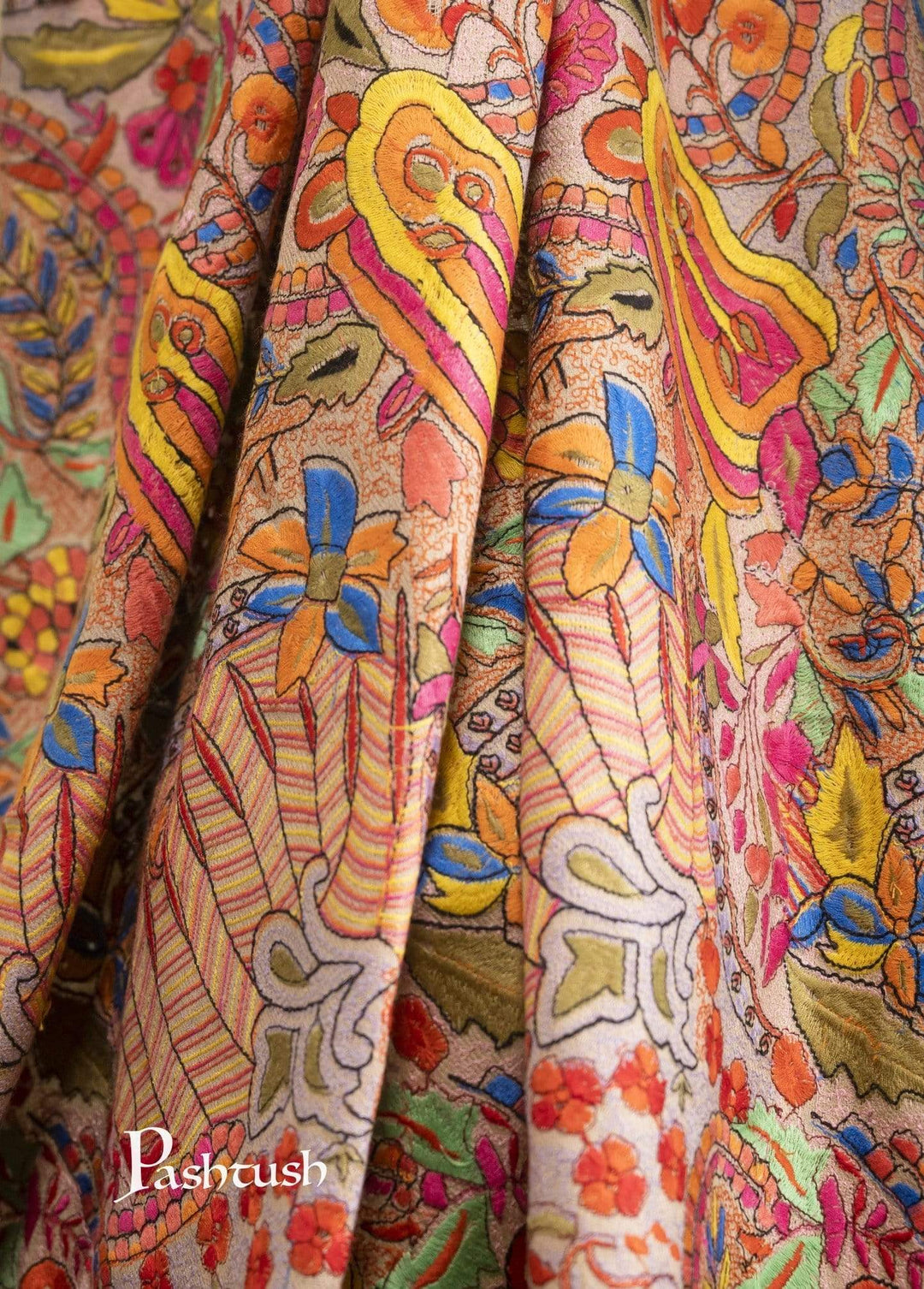 Pashtush India 100x200 Pashtush Womens Papier Machè Embroidery Jaal Shawl - Multicoloured