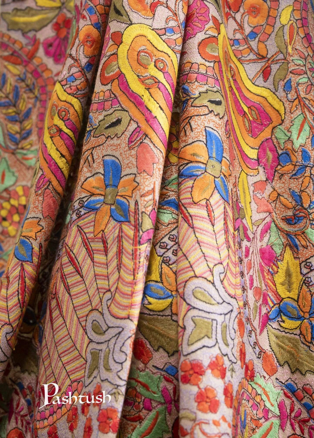 Pashtush India 100x200 Pashtush Womens Papier Machè Embroidery Jaal Shawl - Multicoloured