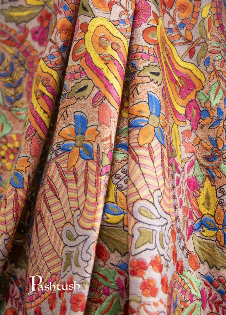 Pashtush India 100x200 Pashtush Womens Papier Machè Embroidery Jaal Shawl - Multicoloured