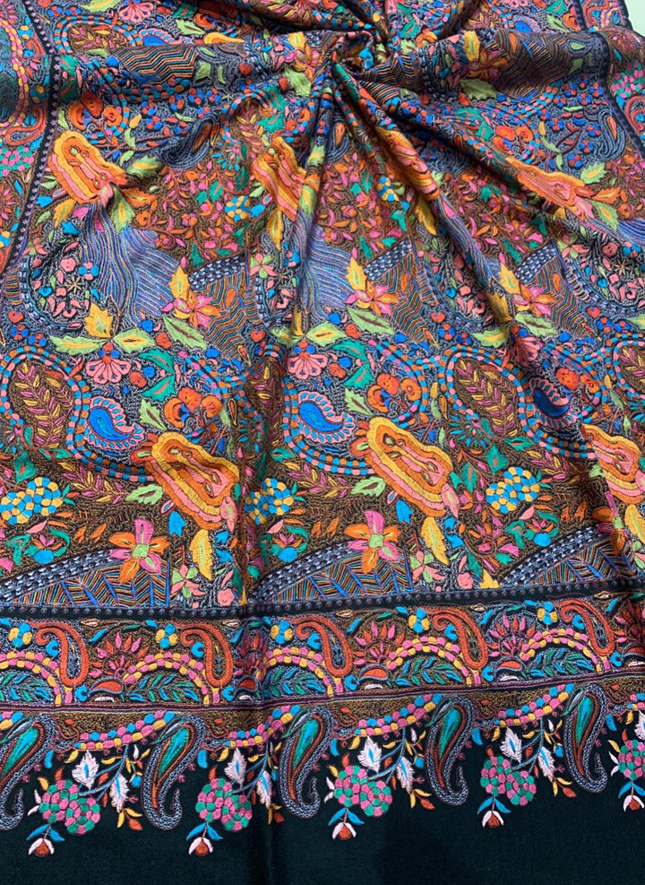 Pashtush India Shawl Pashtush Womens Papier Machè Embroidery Jaal Shawl - Multicoloured, Black