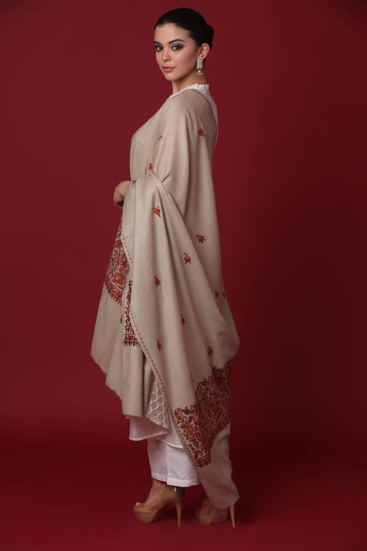 Pashtush India Shawl Pashtush Womens Papier Machè Embroidery Palla Shawl - Taupe