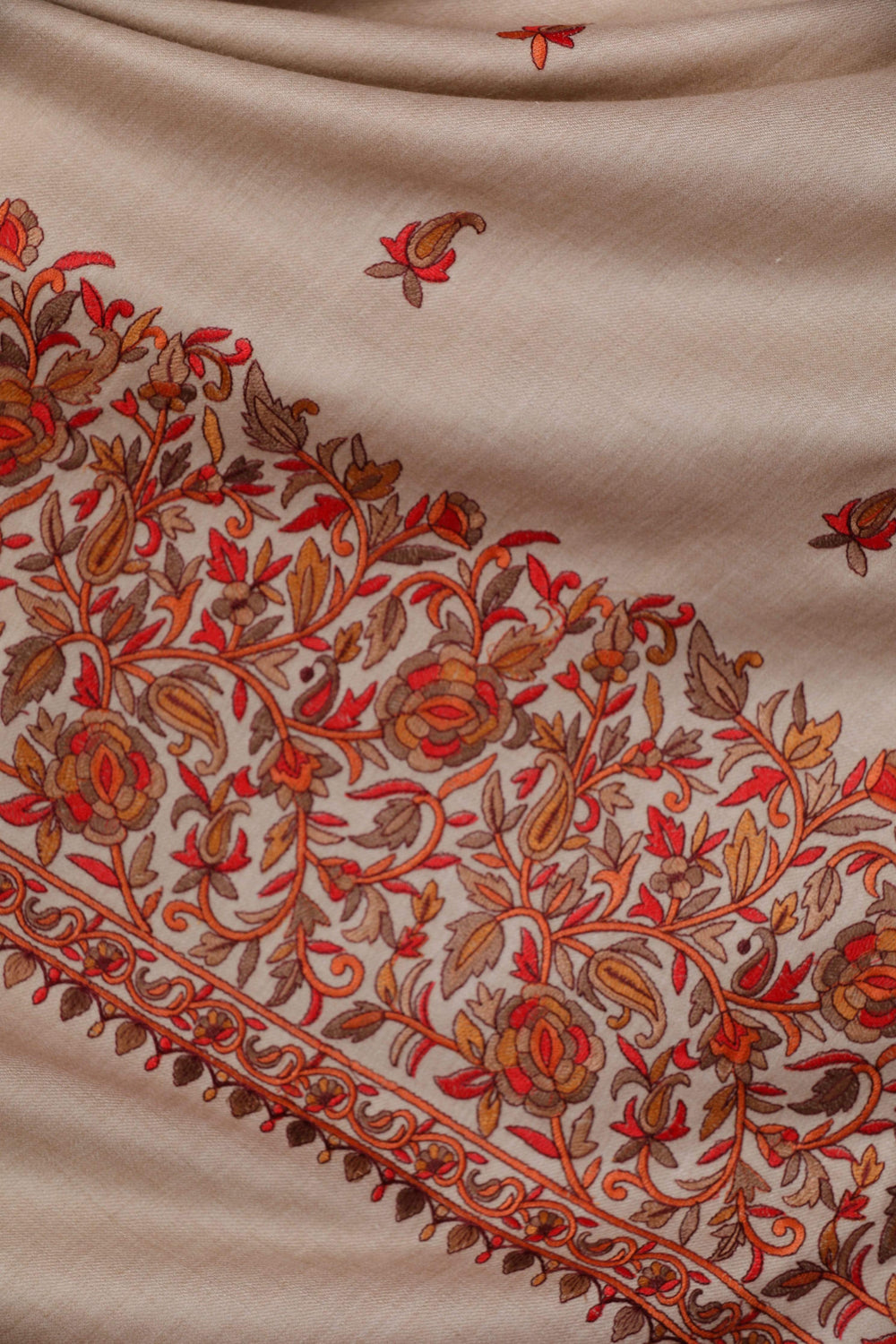 Pashtush India Shawl Pashtush Womens Papier Machè Embroidery Palla Shawl - Taupe