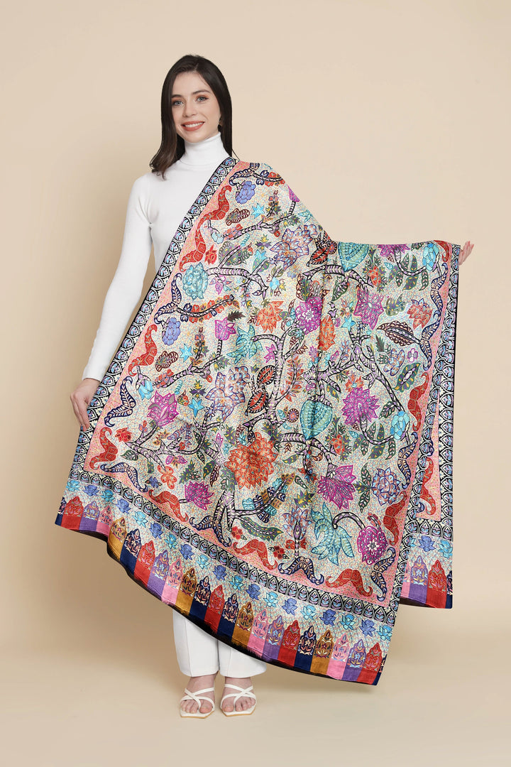 Pashtush India Womens Shawls Pashtush Womens Pashmina Shawl, Handmade Kalamkari, Multicoloured