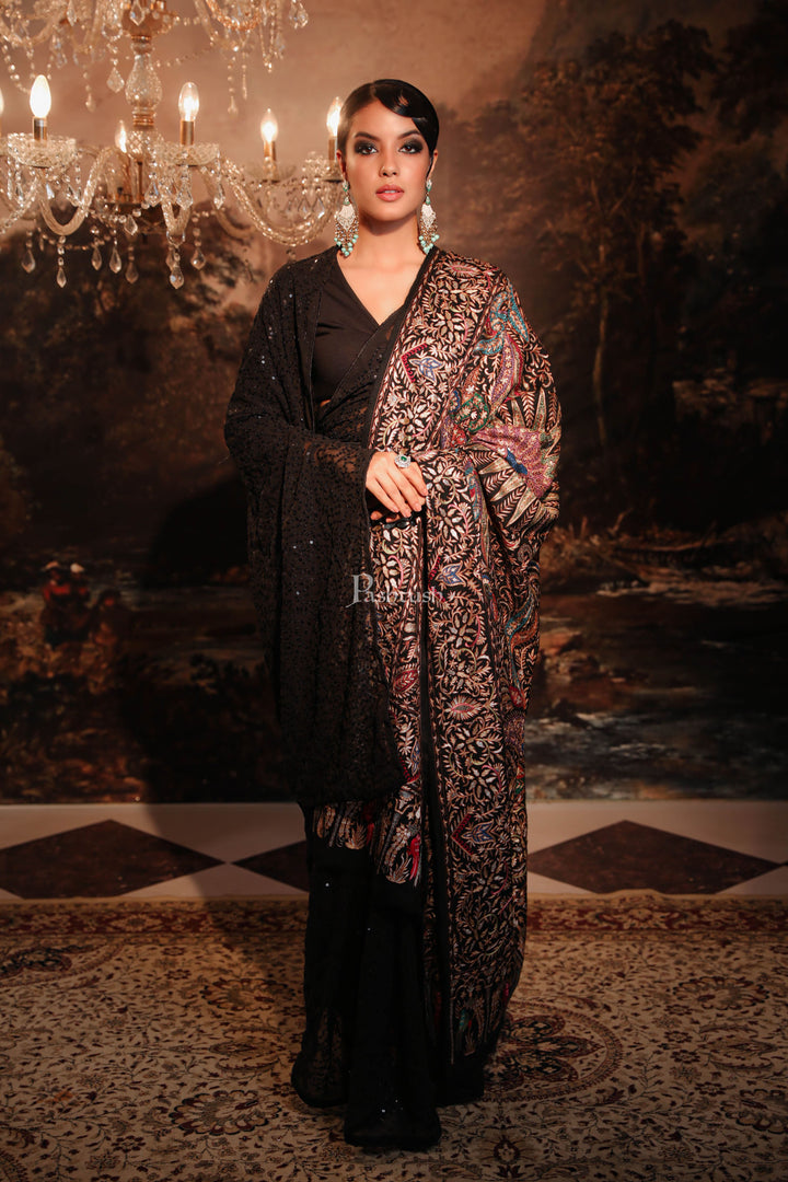 Pashtush India Womens Shawls PASHTUSH WOMENS PASHMINA SHAWL, KASHMIRI TILLA WORK, HANDLOOM, MULTICOLOURED