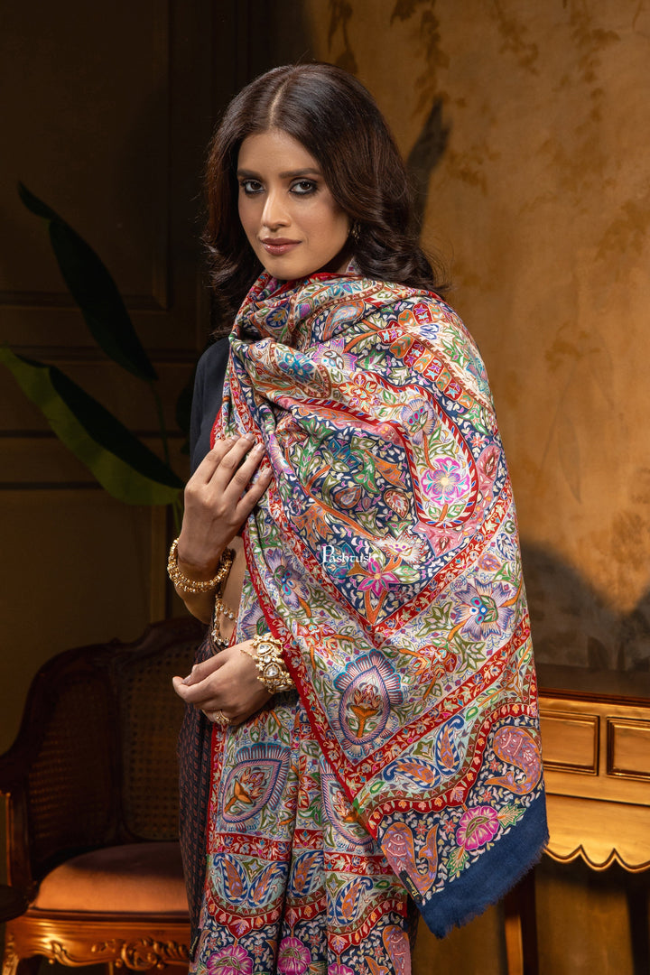Pashtush India Womens Shawls Pashtush Womens Pashmina Shawl, Multicoloured Kalamkari, Hand Painted, Woven, Embroidered with Ombre