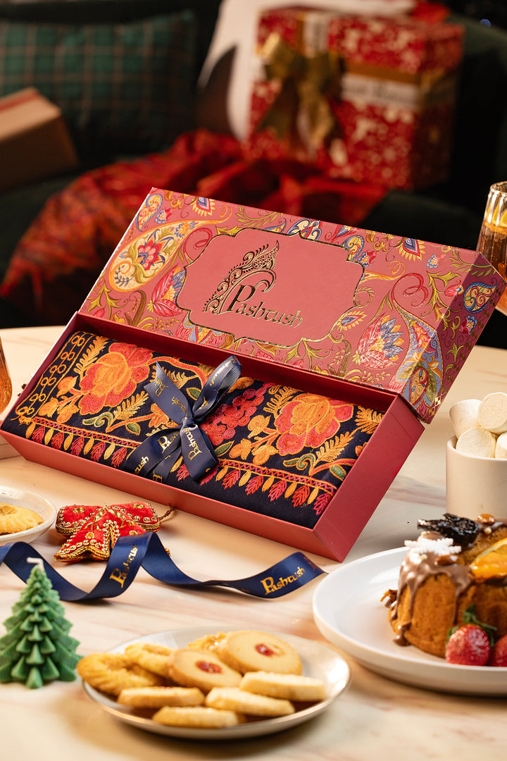 Pashtush India Gift Pack Pashtush Womens Peruvian Roses Scarf, Embroidery Stole, Soft And Warm