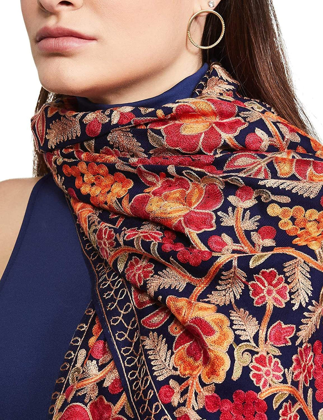 Pashtush India 70x200 Pashtush Womens Peruvian Roses Scarf, Embroidery Stole, Soft and Warm