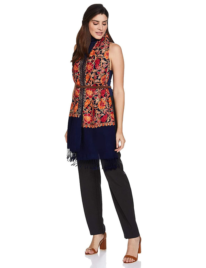 Pashtush India 70x200 Pashtush Womens Peruvian Roses Scarf, Embroidery Stole, Soft and Warm