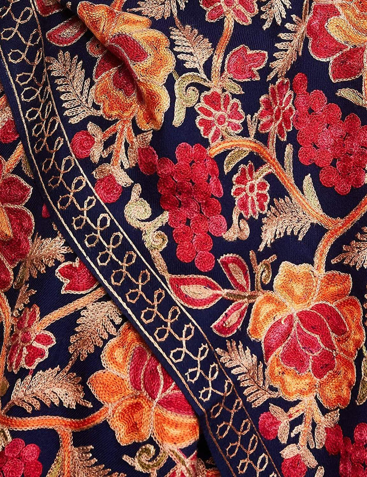 Pashtush India 70x200 Pashtush Womens Peruvian Roses Scarf, Embroidery Stole, Soft and Warm