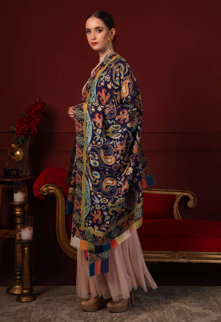 Pashtush India 100x200 Pashtush Womens Printed Stole, Multicoloured, 100% Pure Wool (Woolmark Certified)