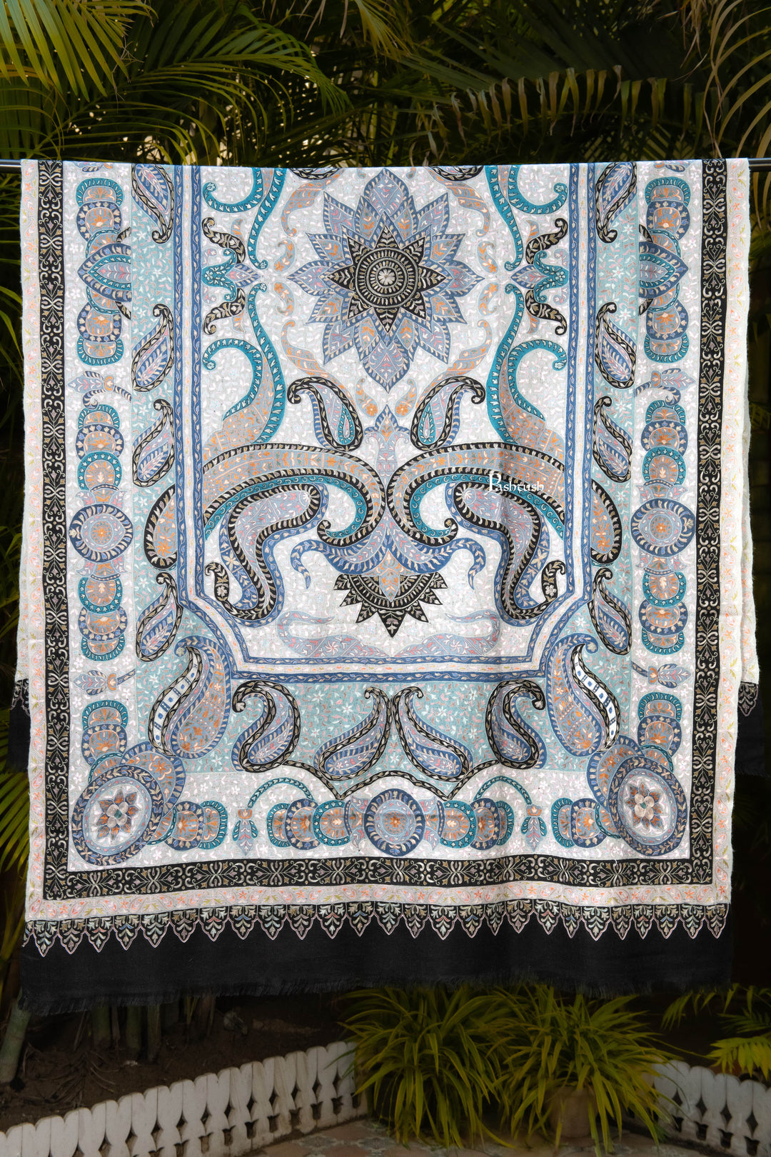 Pashtush India Womens Shawls Pashtush Womens Pure Pashmina Shawl, Hand Embroidery, Hand Woven, Kalamkari Design, Multicolour