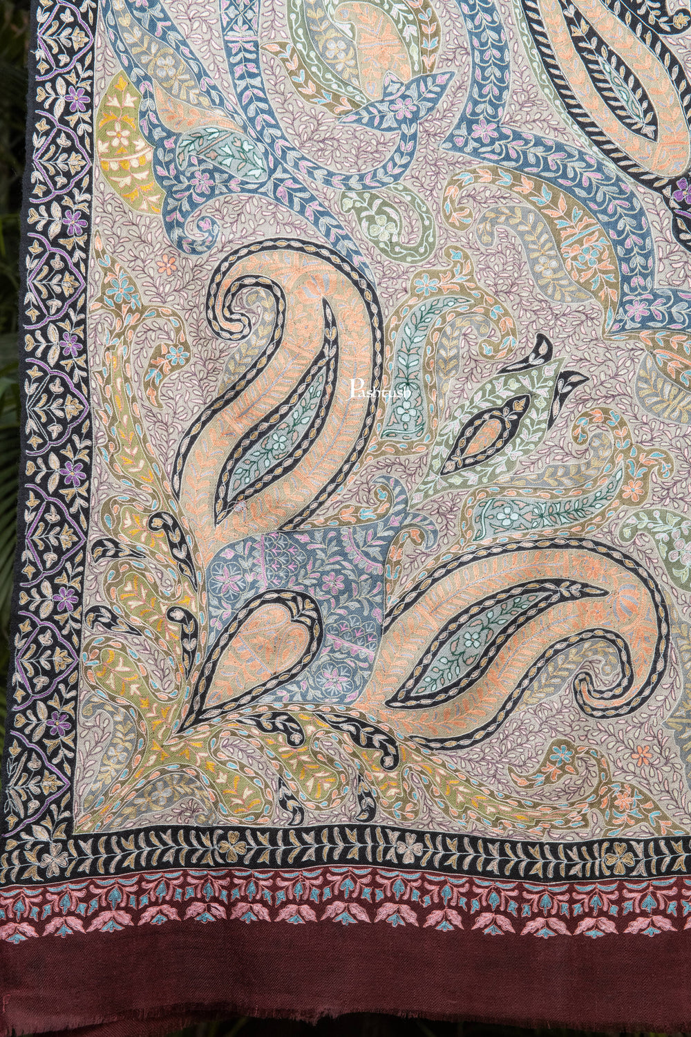 Pashtush India Womens Shawls Pashtush Womens Pure Pashmina Shawl, Hand Embroidery, Hand Woven, Kalamkari Design, Multicolour