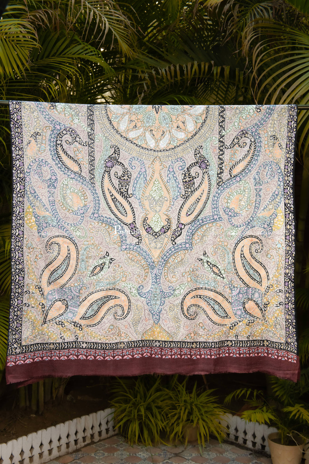 Pashtush India Womens Shawls Pashtush Womens Pure Pashmina Shawl, Hand Embroidery, Hand Woven, Kalamkari Design, Multicolour