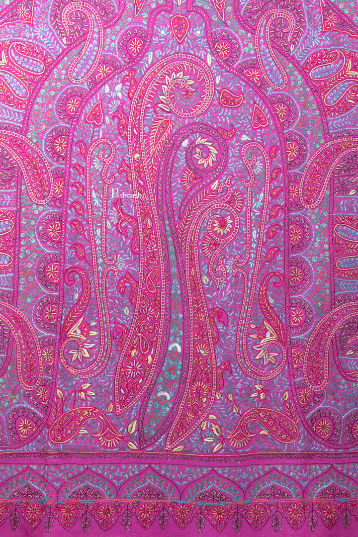 Pashtush India Womens Shawls Pashtush Womens Pure Pashmina Shawl, Hand Hand Embroidery, Hand Woven, Fuschia