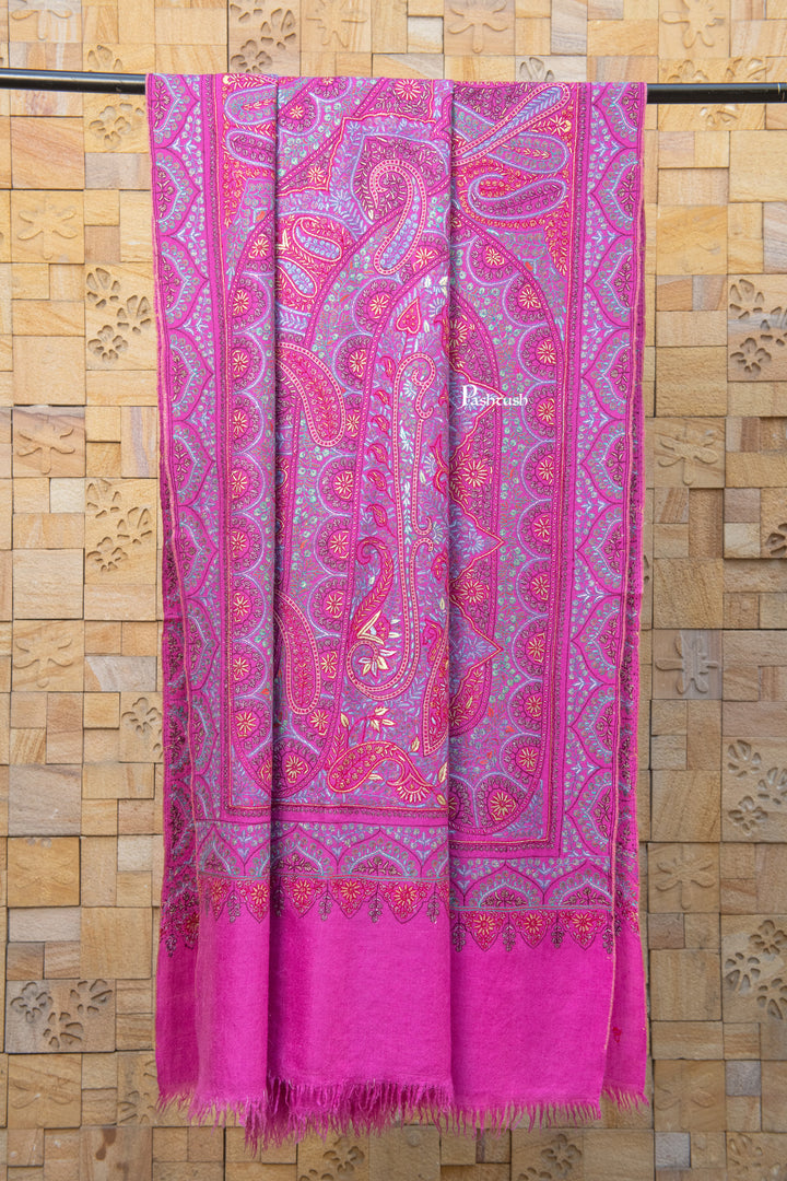 Pashtush India Womens Shawls Pashtush Womens Pure Pashmina Shawl, Hand Hand Embroidery, Hand Woven, Fuschia