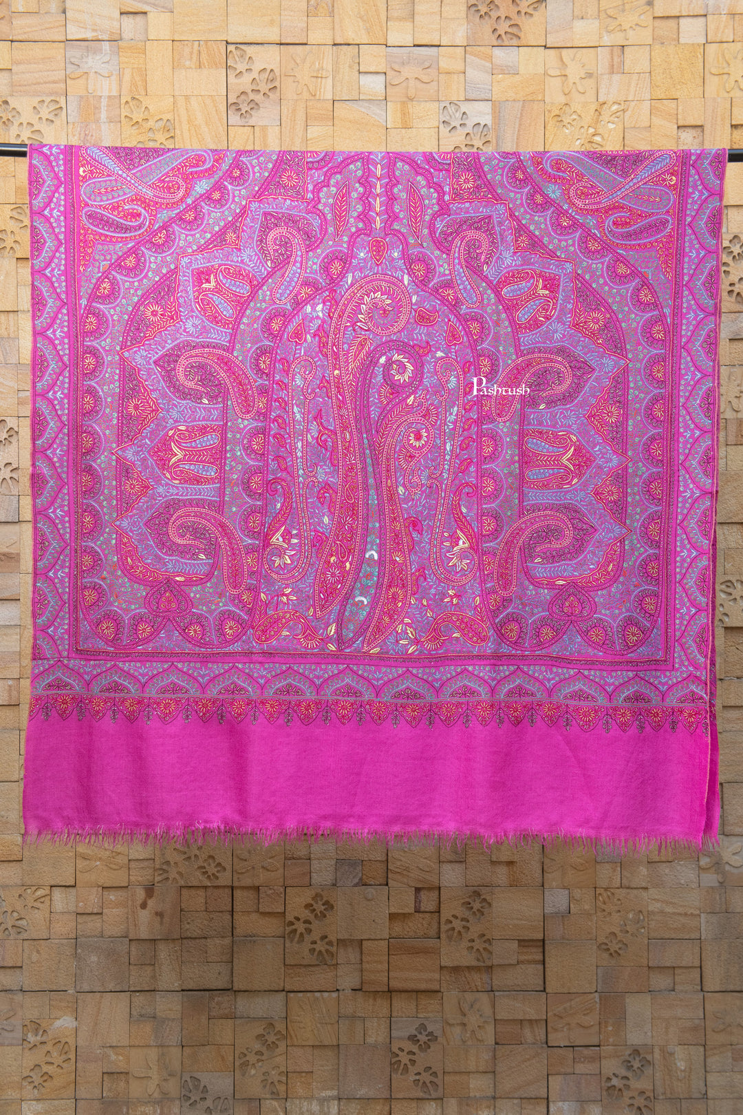 Pashtush India Womens Shawls Pashtush Womens Pure Pashmina Shawl, Hand Hand Embroidery, Hand Woven, Fuschia