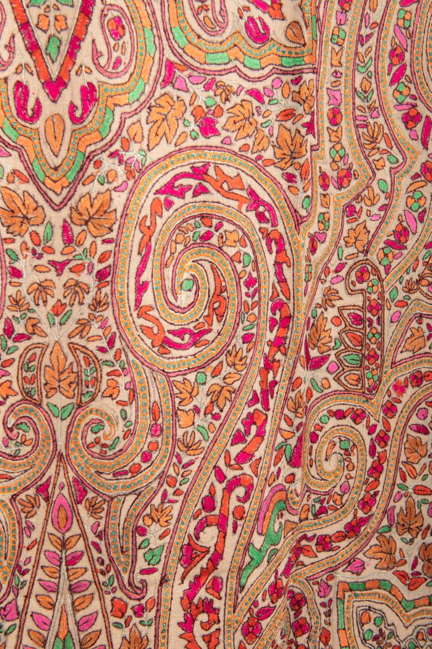 pashtush Womens Shawls Pashtush Womens Pure Pashmina Shawl, Kashmiri Hand Embroidery, Papier Mache Design, Beige