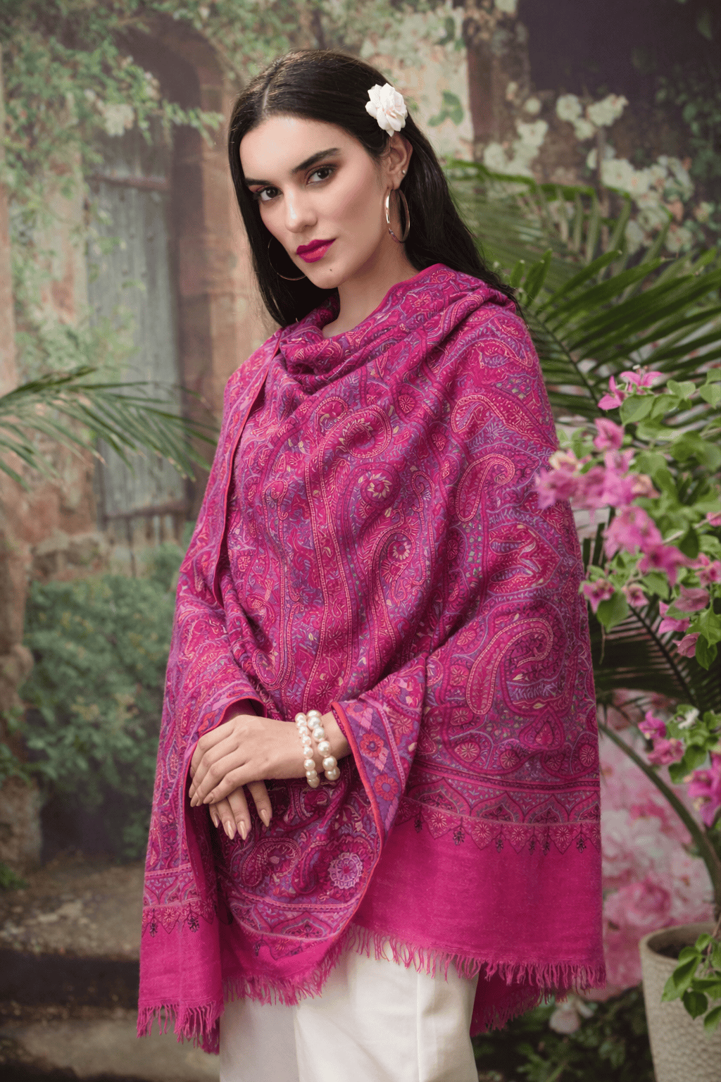 Pashtush India Womens Shawls Pashtush Womens Pure Pashmina Shawl, Multicoloured Kashmiri Hand Embroidery Sozni, Ruby