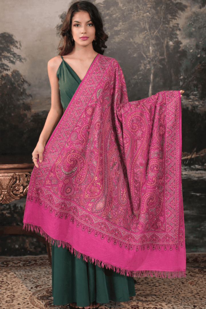 Pashtush India Womens Shawls Pashtush Womens Pure Pashmina Shawl, Multicoloured Kashmiri Hand Embroidery Sozni, Ruby