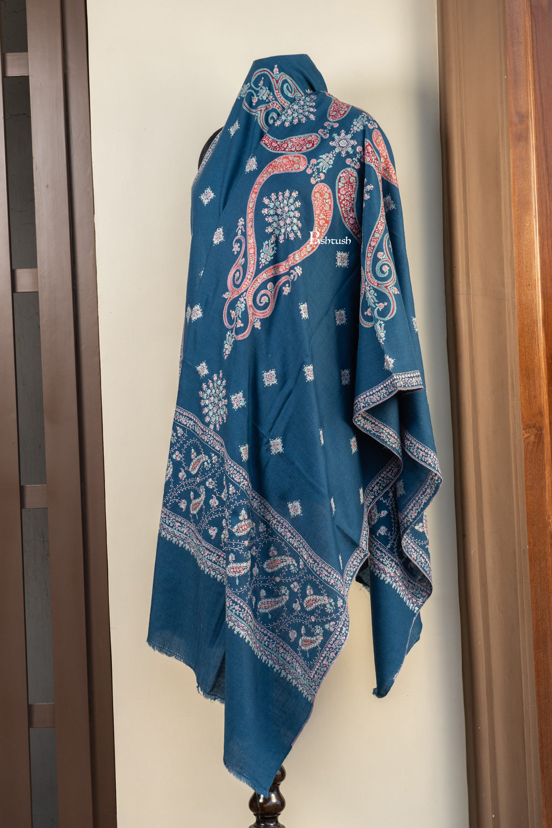 Pashtush India Womens Shawls Pashtush Womens Pure Pashmina Shawl, Navy Blue