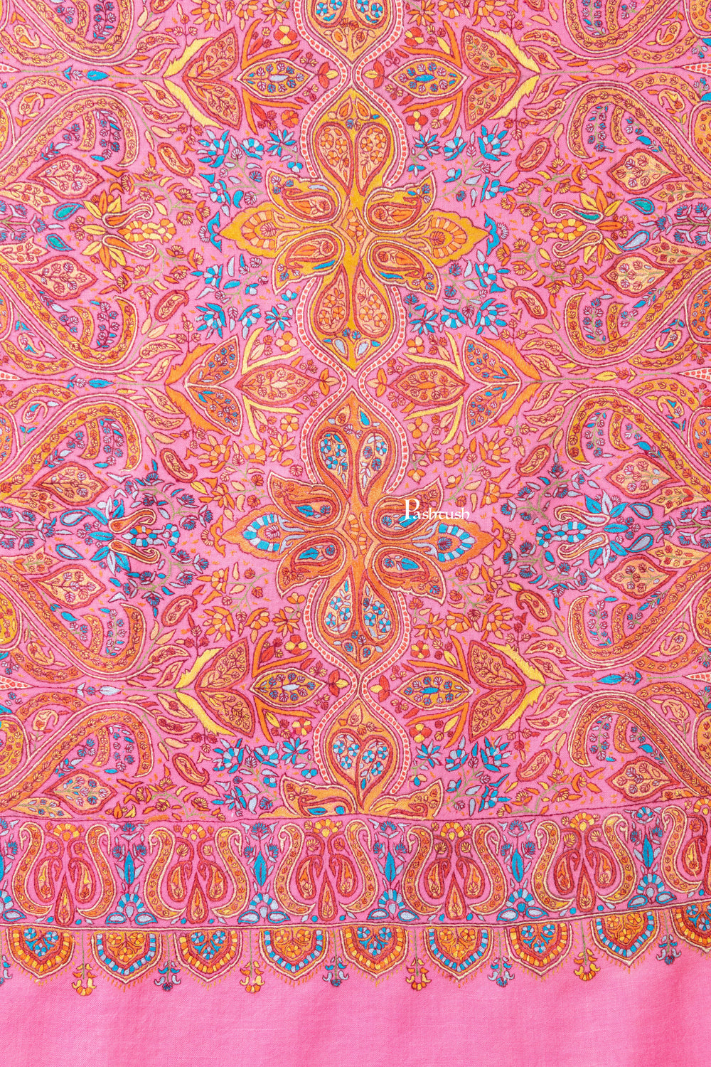 Pashtush India Womens Shawls Pashtush Womens Pure Pashmina Shawl, Papier Mache Hand Embroidery, Hand Woven Design, Bright Pink